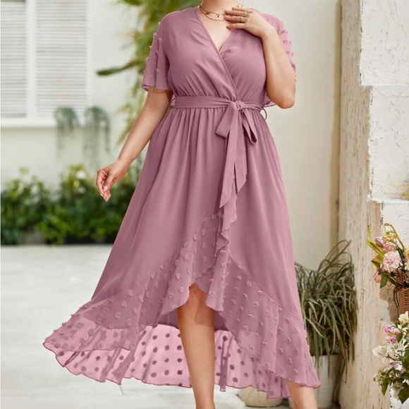 Luxe plus size belted wrap maxi dress dusty pink - Picture 6 of 6